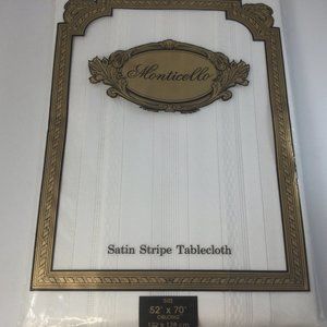 Monticello Satin Rectangular White Stripe Tablecloth 52 x70 Oblong